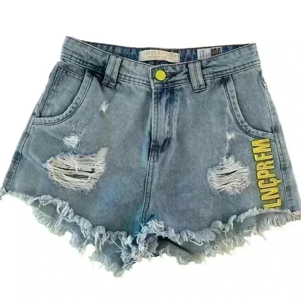 LANCA PERFUME NWOT Raw Hem High Ride W/Yellow Leather Logo Stitched On Sz 38/7
